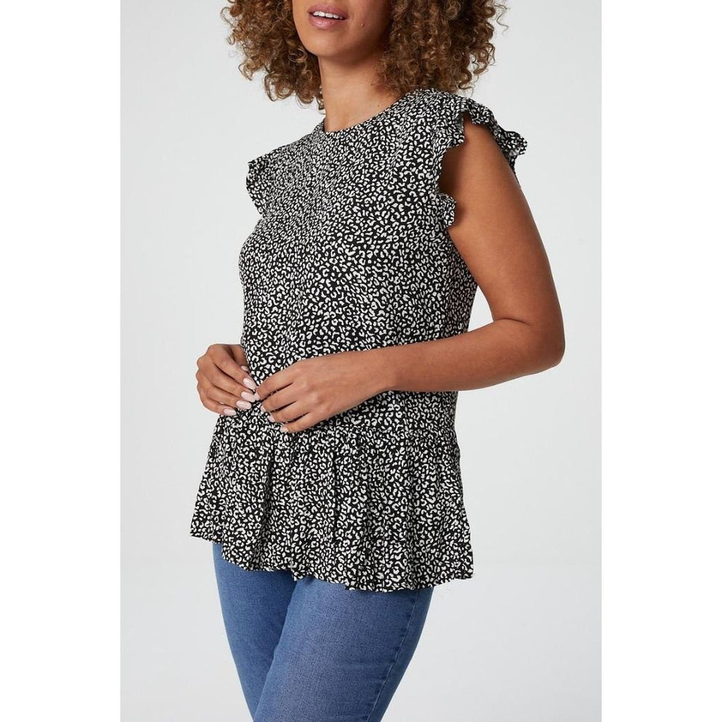 Izabel London Animal Print Peplum Blouse Top In Black - Beales department store