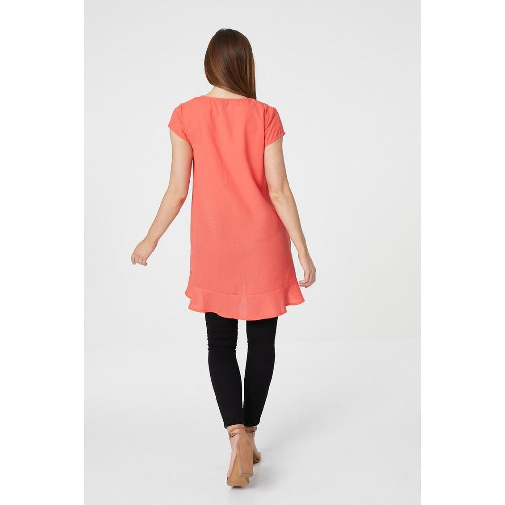 Izabel London Cap Sleeve High Low Blouse In Coral - Beales department store