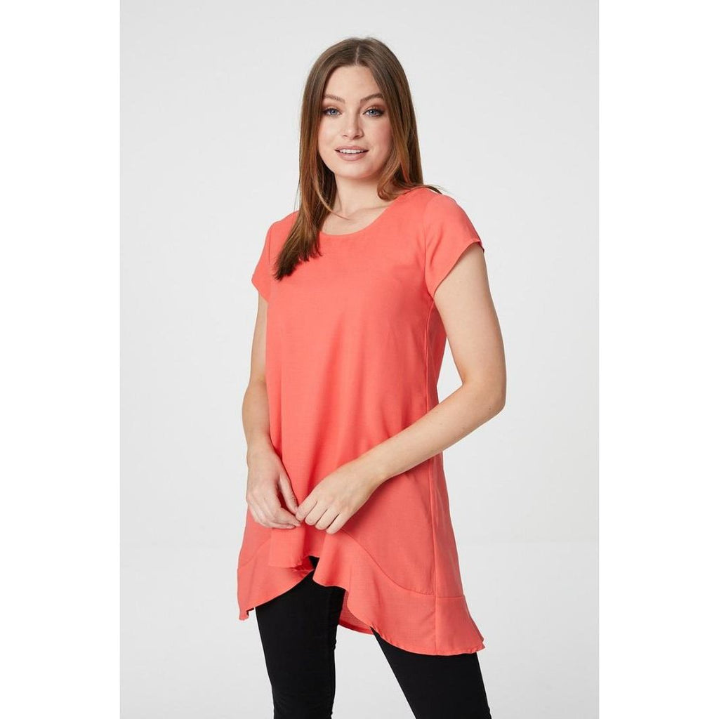 Izabel London Cap Sleeve High Low Blouse In Coral - Beales department store