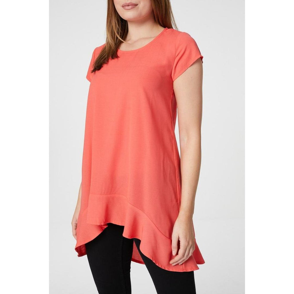 Izabel London Cap Sleeve High Low Blouse In Coral - Beales department store