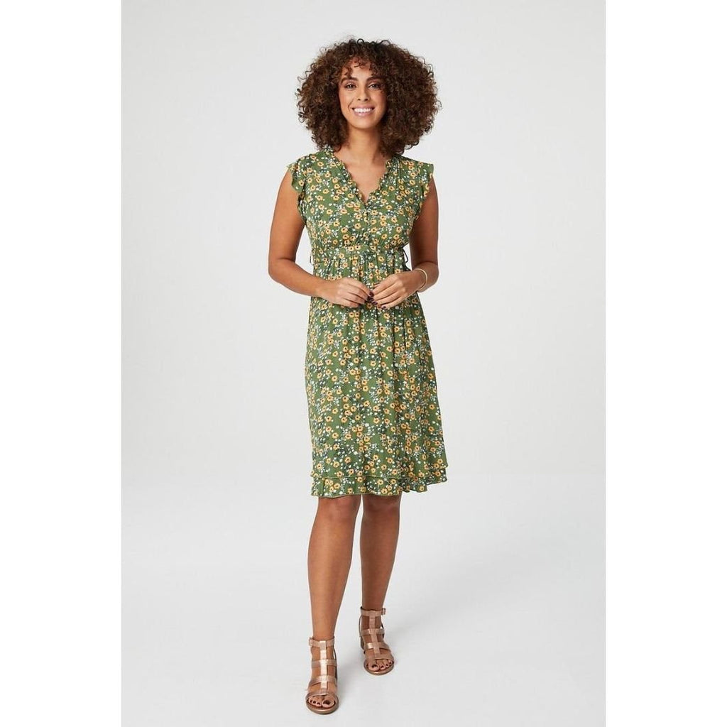 Izabel London Ditsy Floral Sleeveless Sundress In Green - Beales department store