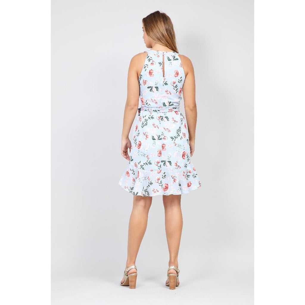 Izabel London Floral Pephem Tea Dress Blue - Beales department store