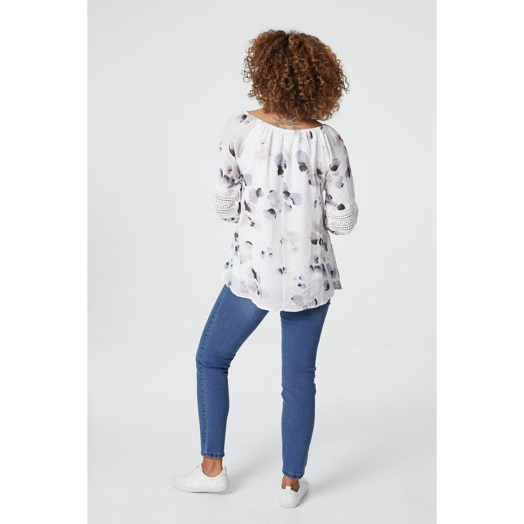 Izabel London Floral Tie Front Smock Blouse In Blue - Beales department store