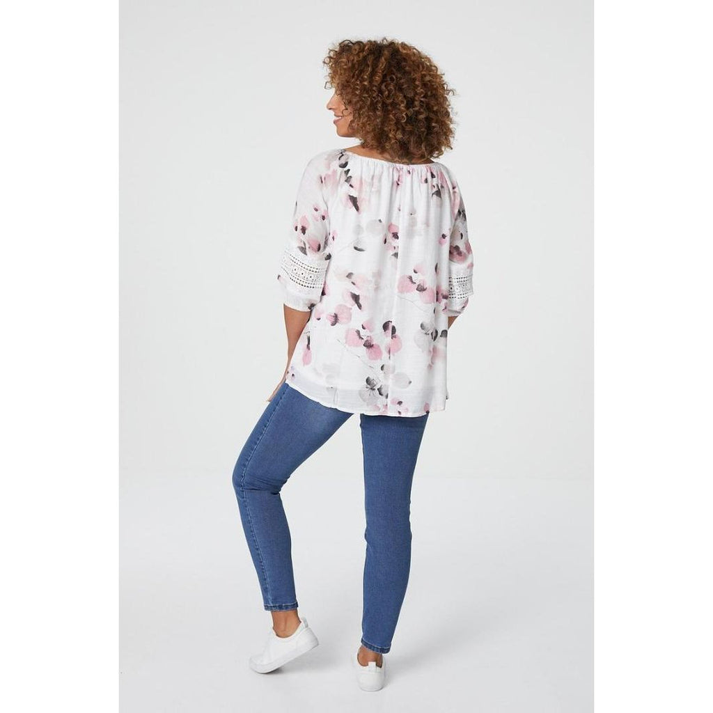 Izabel London Floral Tie Front Smock Blouse In Pink - Beales department store