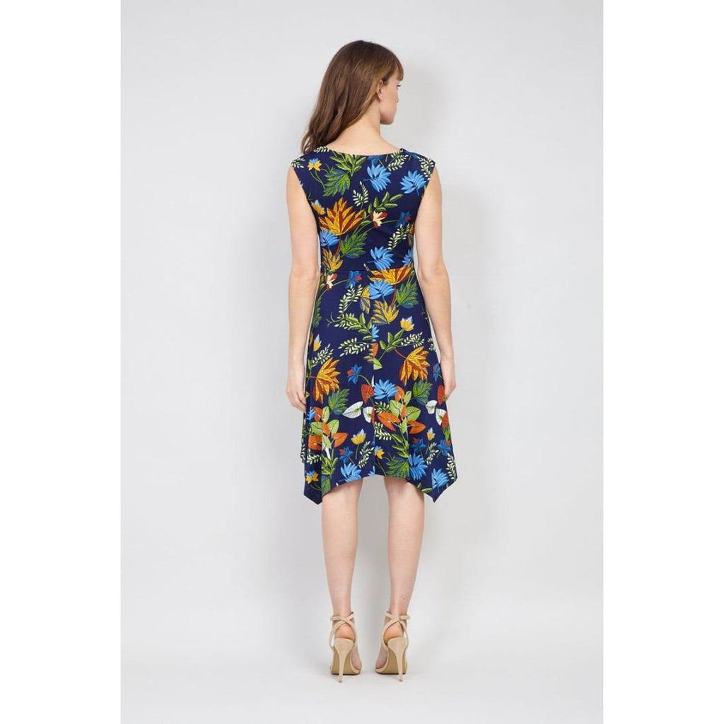 Izabel London Leaf Print Fit & Flare Dress In Navy - Beales department store