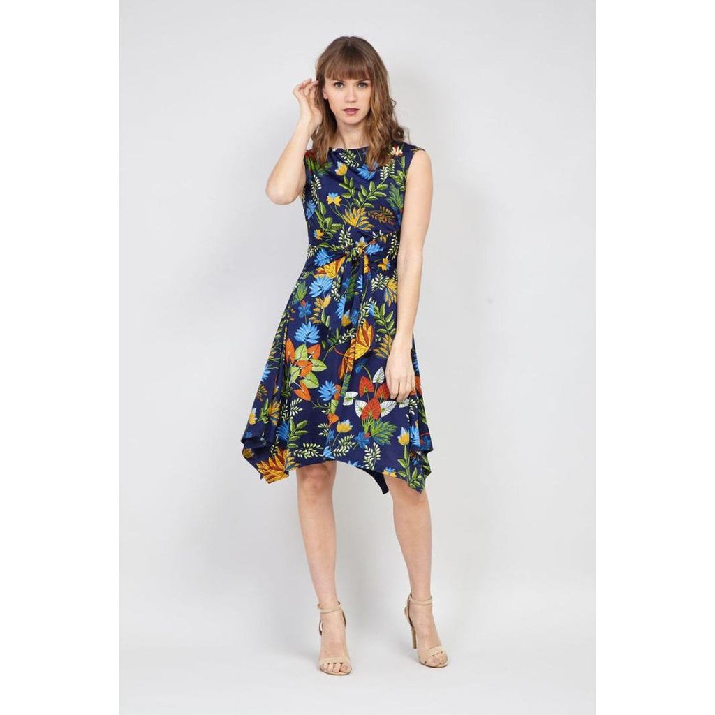 Izabel London Leaf Print Fit & Flare Dress In Navy - Beales department store