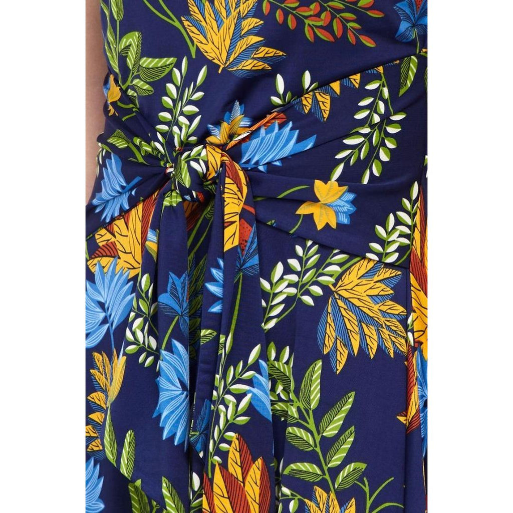 Izabel London Leaf Print Fit & Flare Dress In Navy - Beales department store