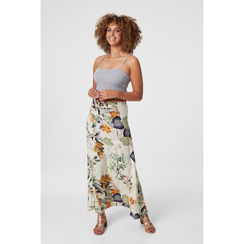 Izabel London Multi Green Printed Maxi Skirt With Woven Belt - Multi Green - Beales department store