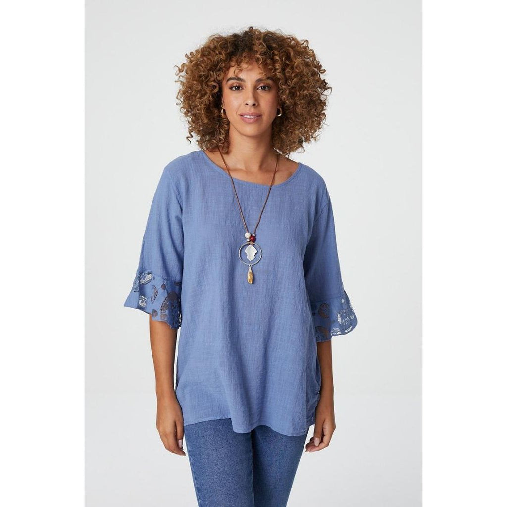 Izabel London Oversized Blouse With Necklace In Blue - Beales department store