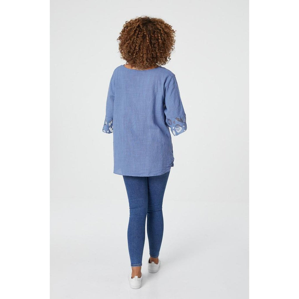 Izabel London Oversized Blouse With Necklace In Blue - Beales department store