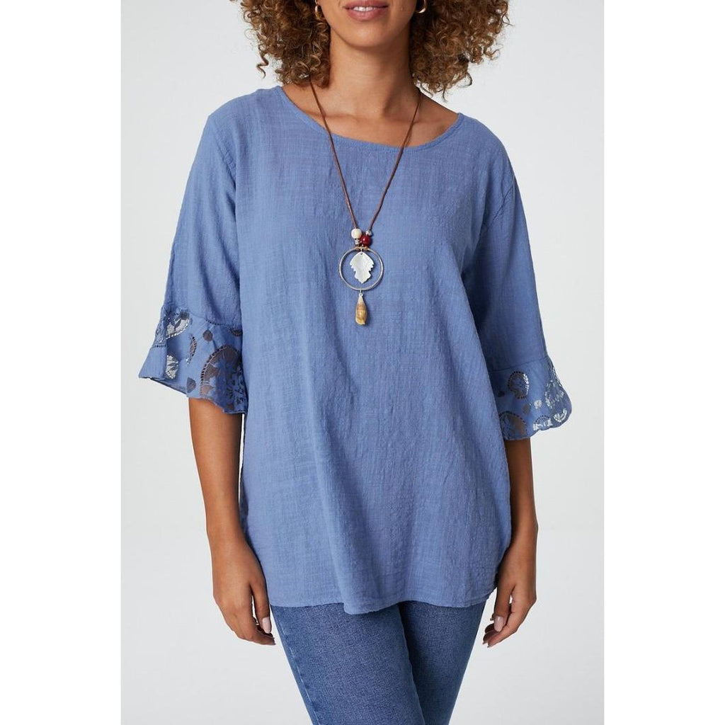 Izabel London Oversized Blouse With Necklace In Blue - Beales department store