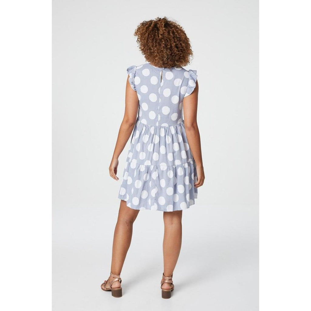 Izabel London Polka Dot Frill Sleeve Smock Dress In Blue - Beales department store