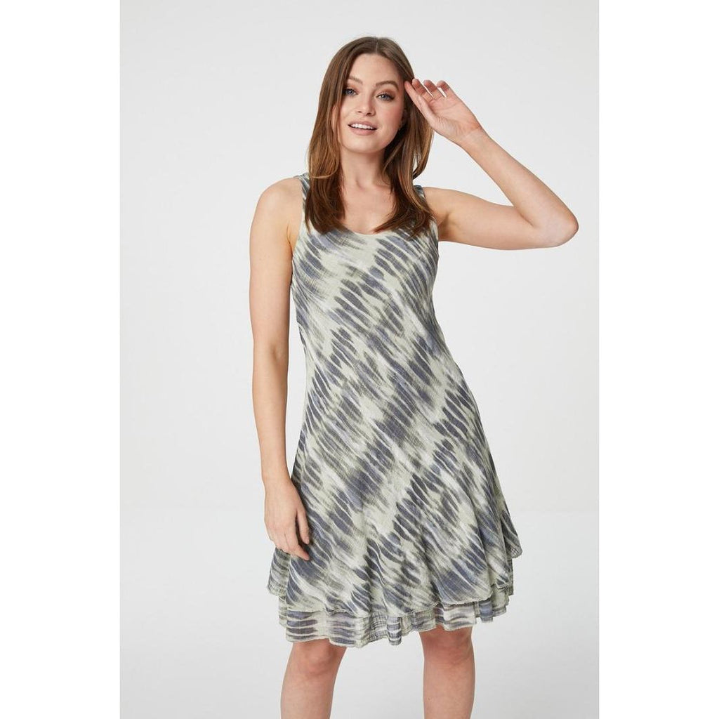 Izabel London Tie Dye Sleeveless Sun Dress In Khaki - Beales department store