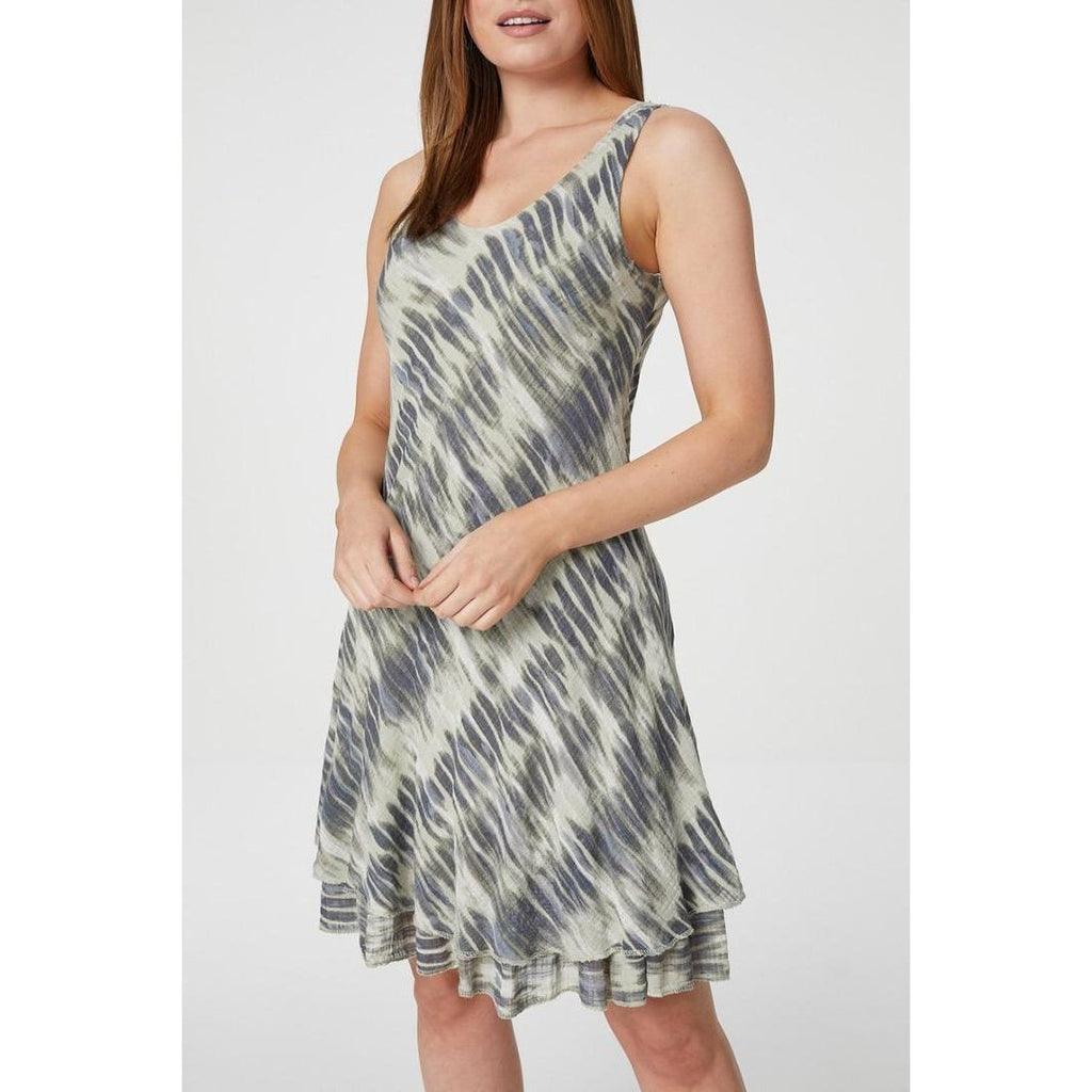 Izabel London Tie Dye Sleeveless Sun Dress In Khaki - Beales department store