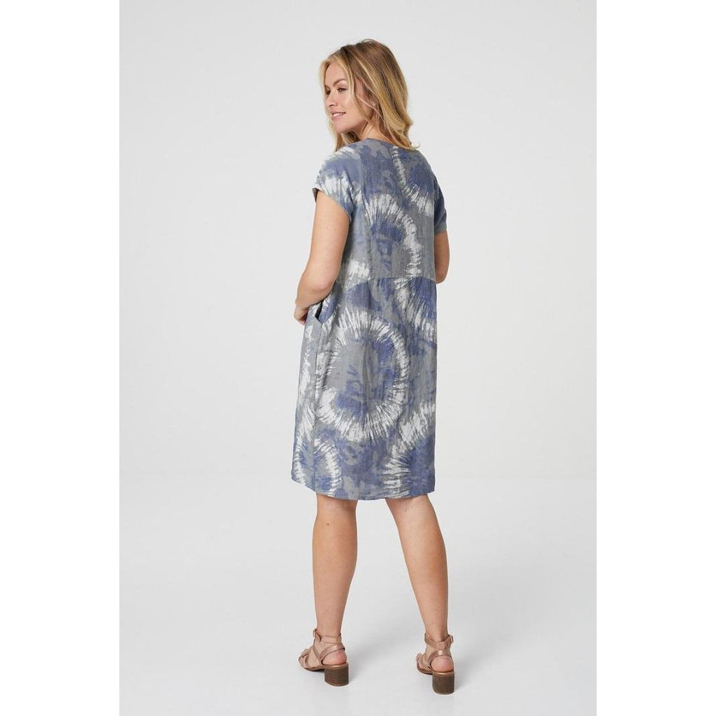 Izabel London Tie Dye Smock Linen Dress In Grey - Beales department store