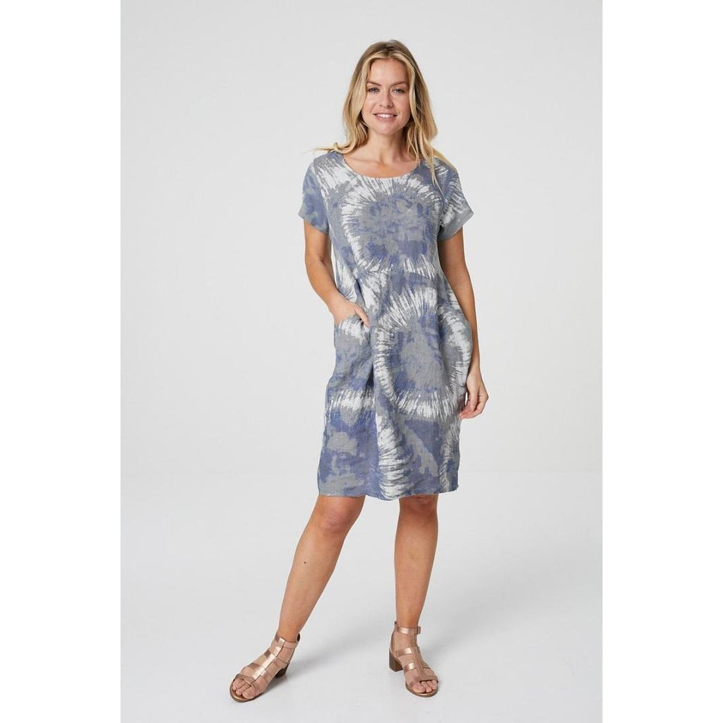 Izabel London Tie Dye Smock Linen Dress In Grey - Beales department store
