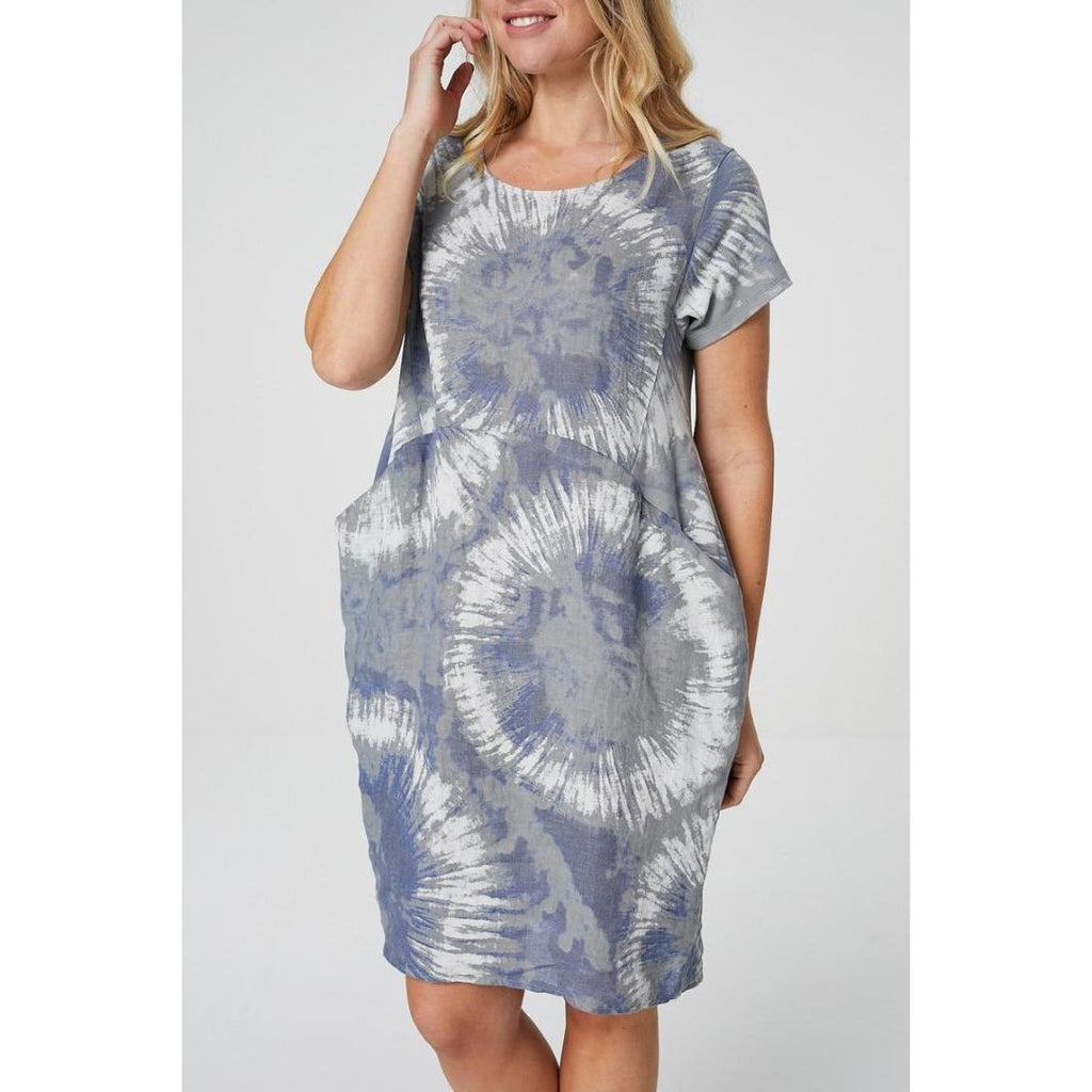 Izabel London Tie Dye Smock Linen Dress In Grey - Beales department store