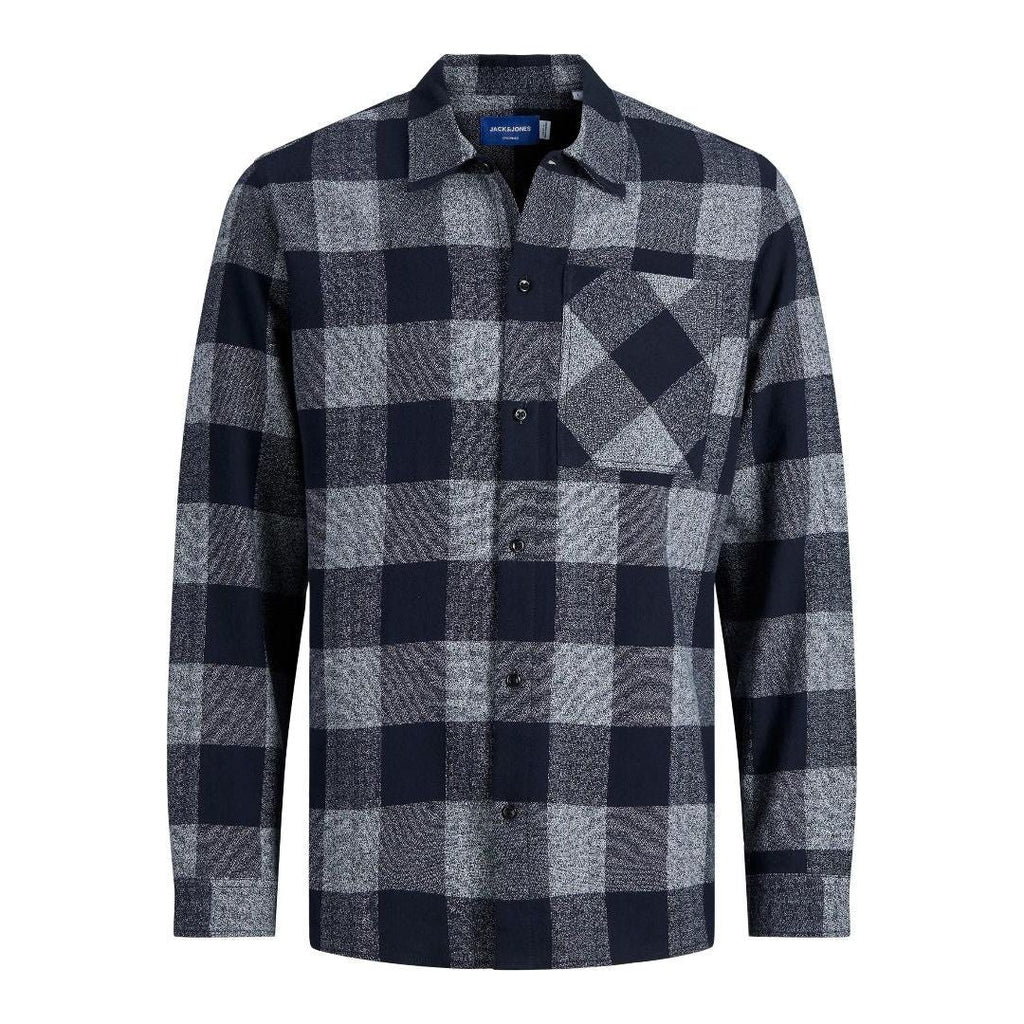 Jack & Jones Long Sleeve Check Shirt - Navy Blazer - Beales department store