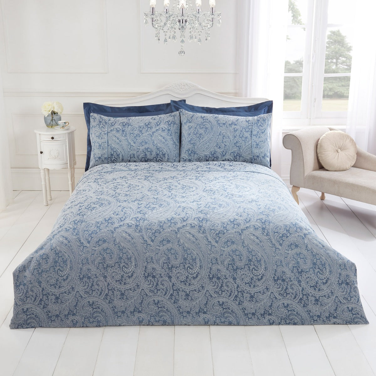 Paisley Chambray Blue Luxury Cotton Rich Jacquard Duvet Cover