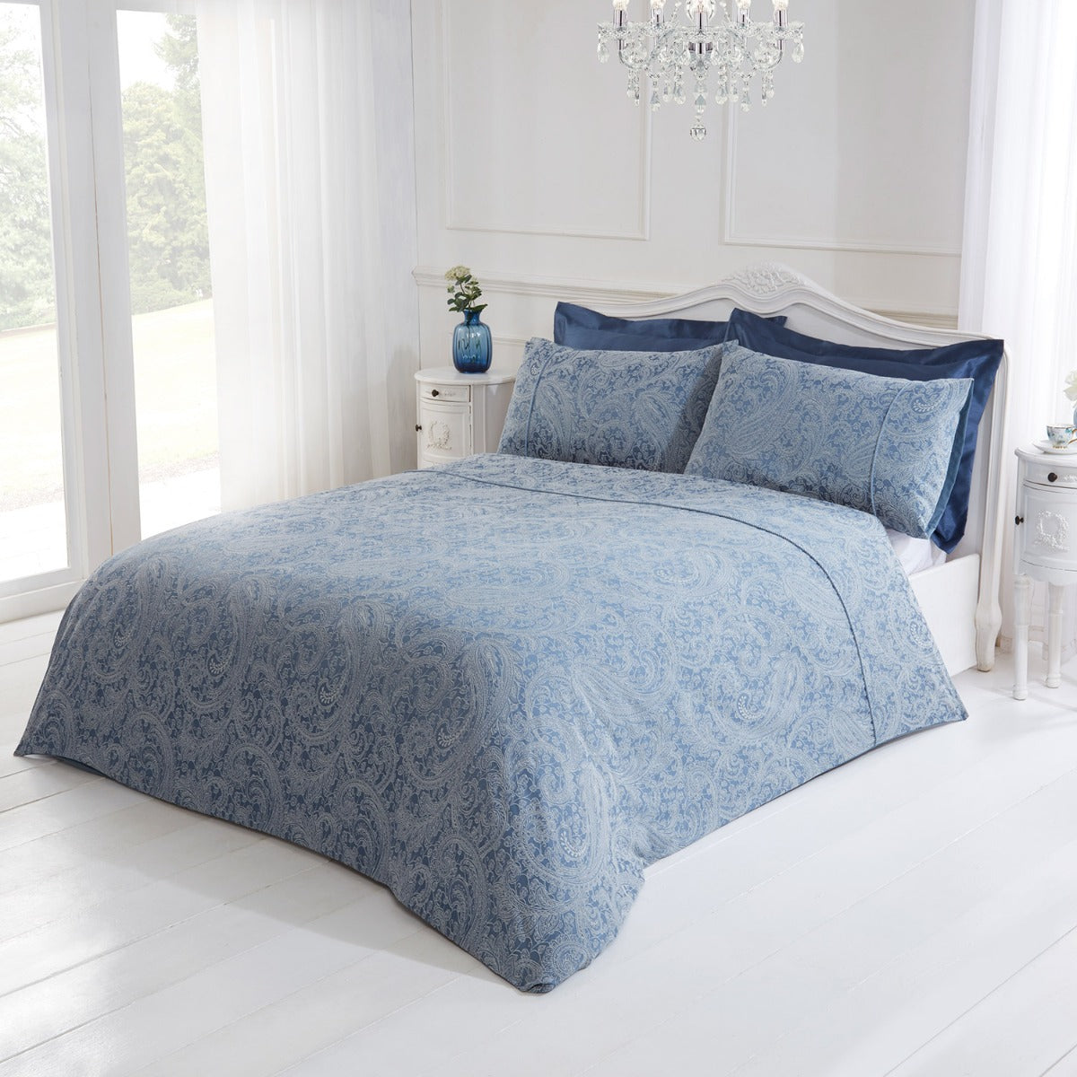 Paisley Chambray Blue Luxury Cotton Rich Jacquard Duvet Cover