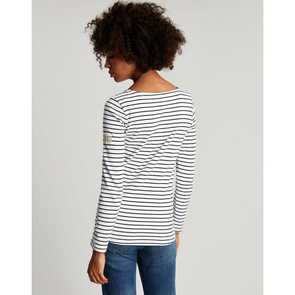 Joules Harbour Long Sleeve Jersey Top - Cream Navy Stripe - Beales department store