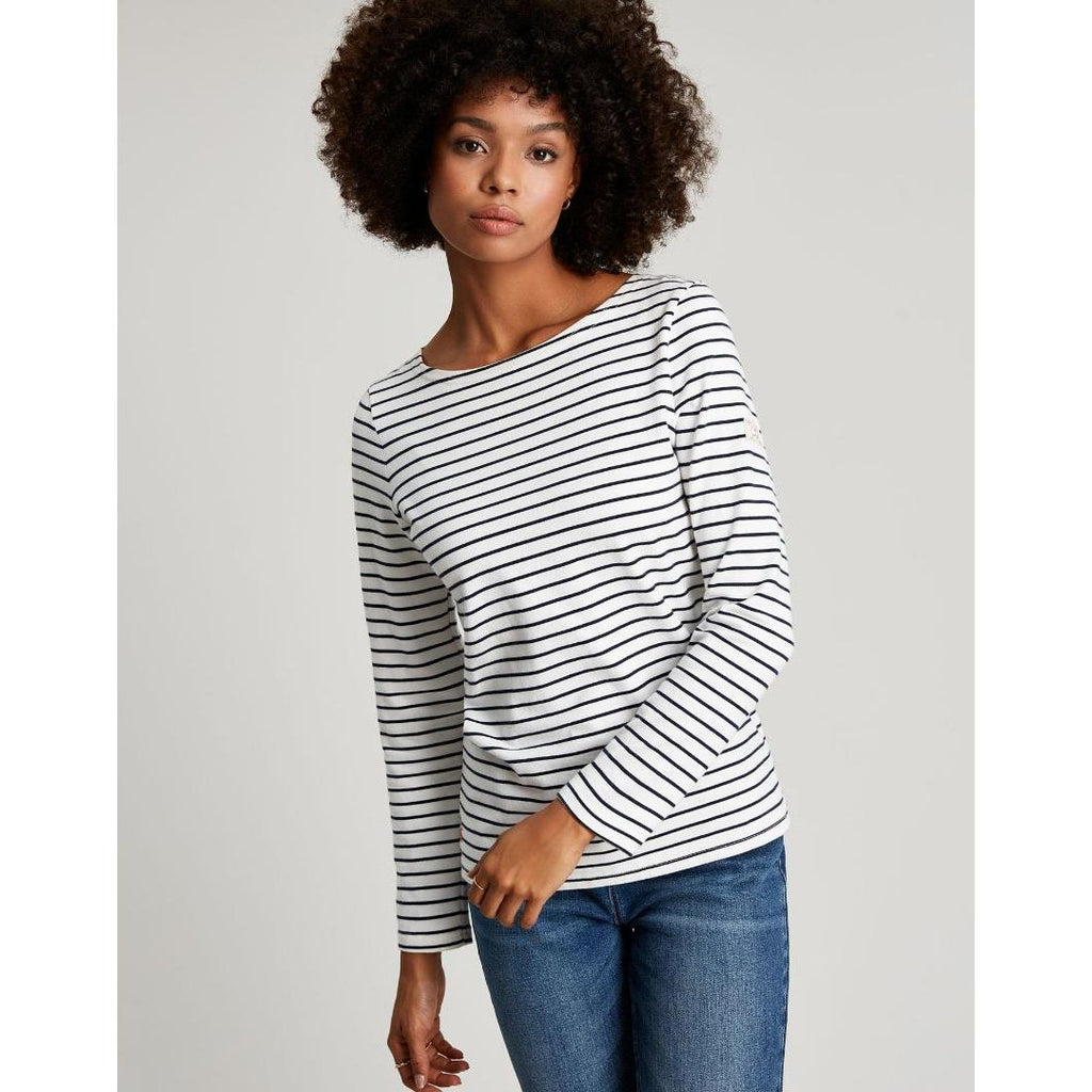 Joules Harbour Long Sleeve Jersey Top - Cream Navy Stripe - Beales department store