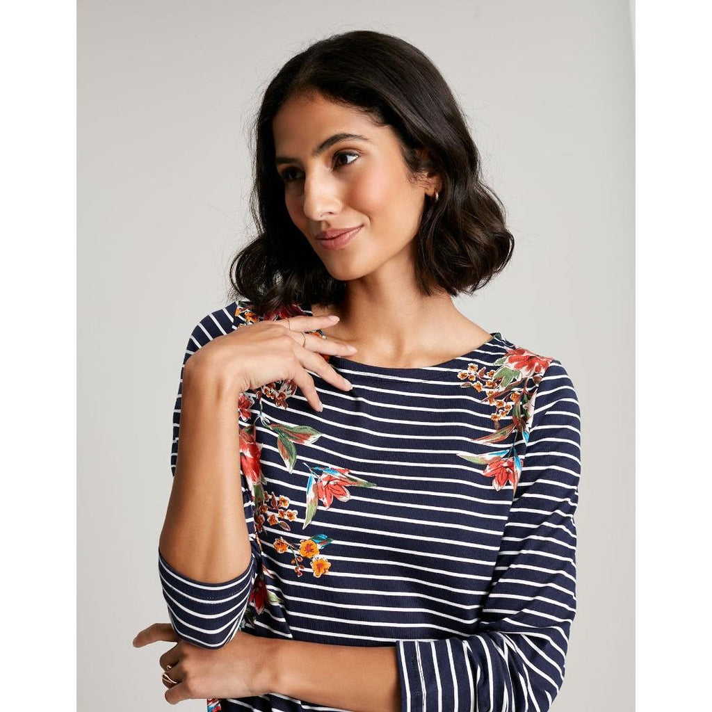 Joules Harbour Long Sleeve Jersey Top - Navy Floral Stripe - Size 10 - Beales department store