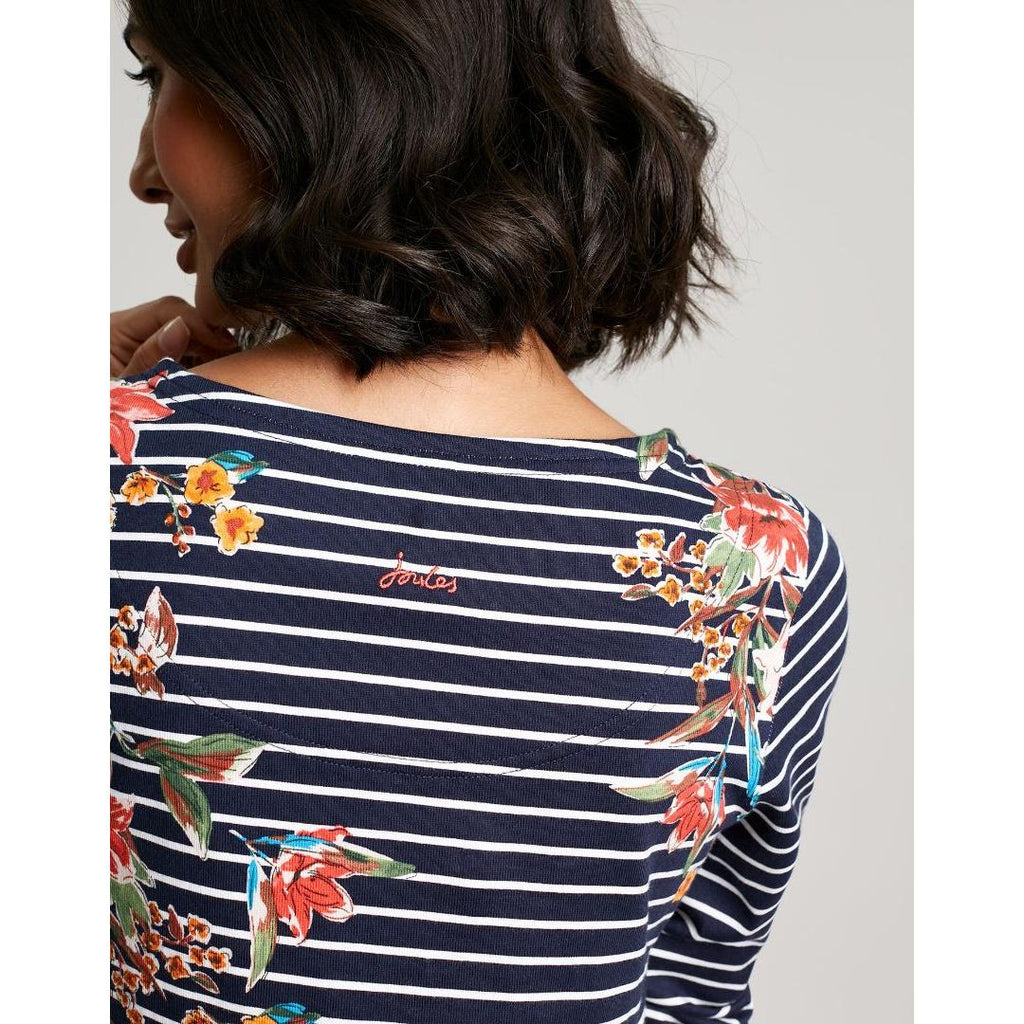 Joules Harbour Long Sleeve Jersey Top - Navy Floral Stripe - Size 10 - Beales department store