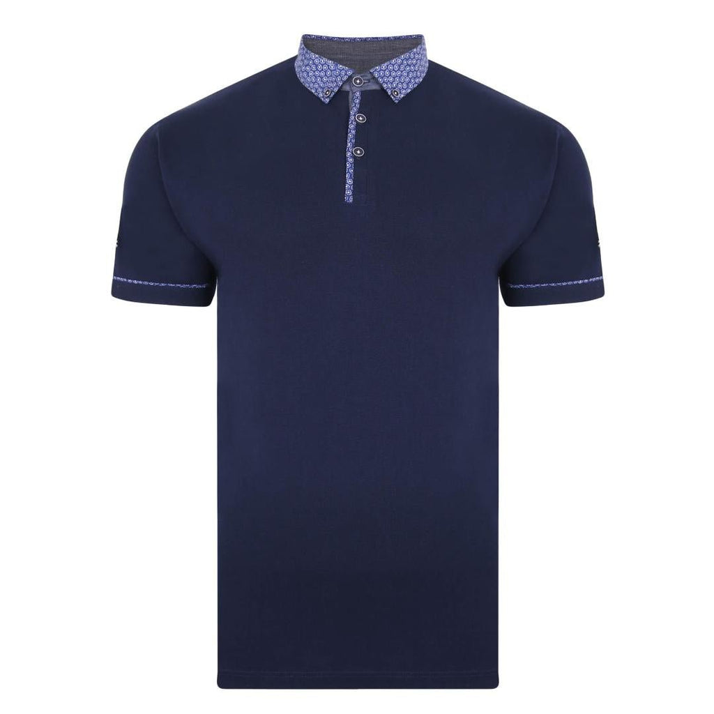 Lizard King Button Down Printed Collar Polo Shirt - Navy - Beales department store