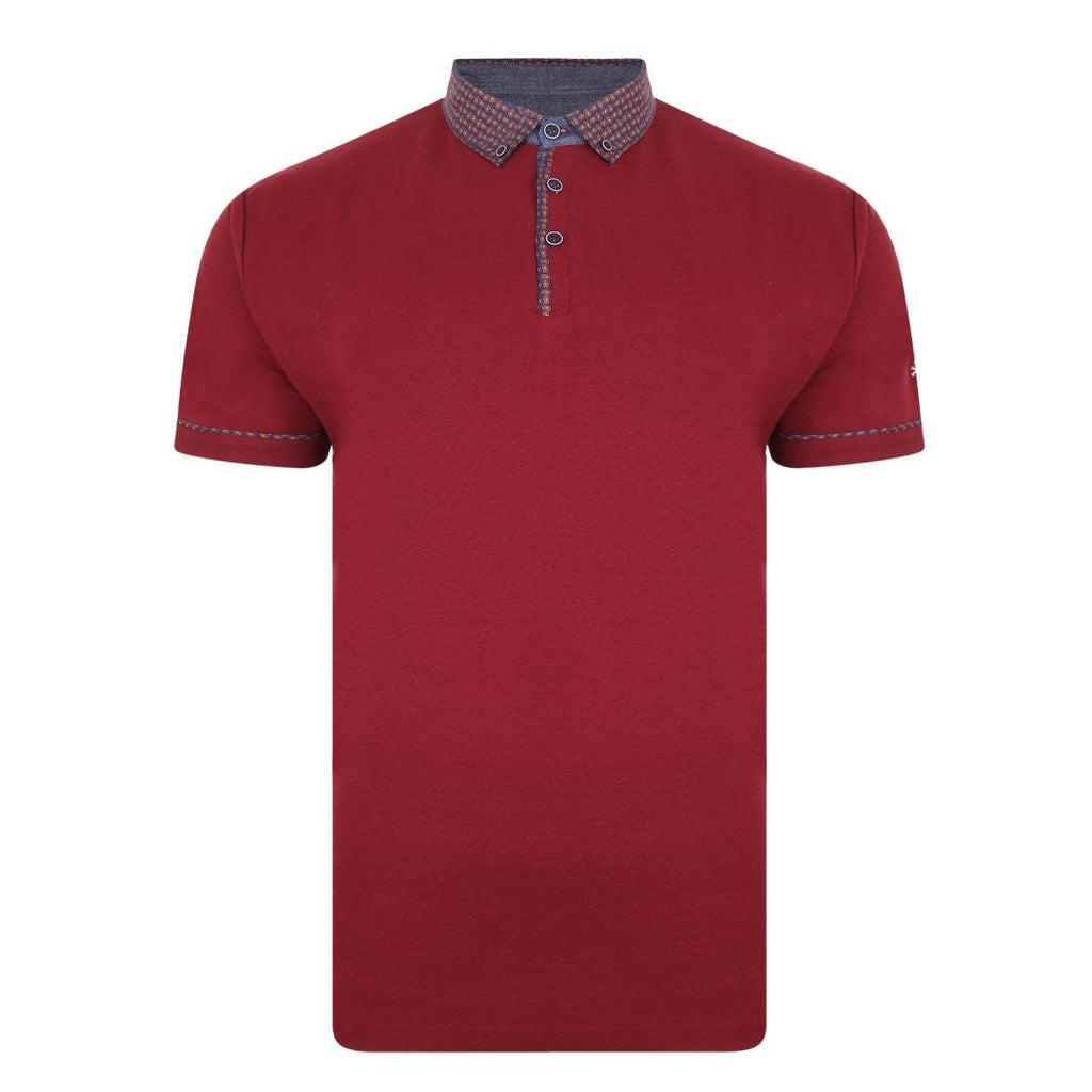 Lizard King Button Down Printed Collar Polo Shirt - Wine - Beales department store