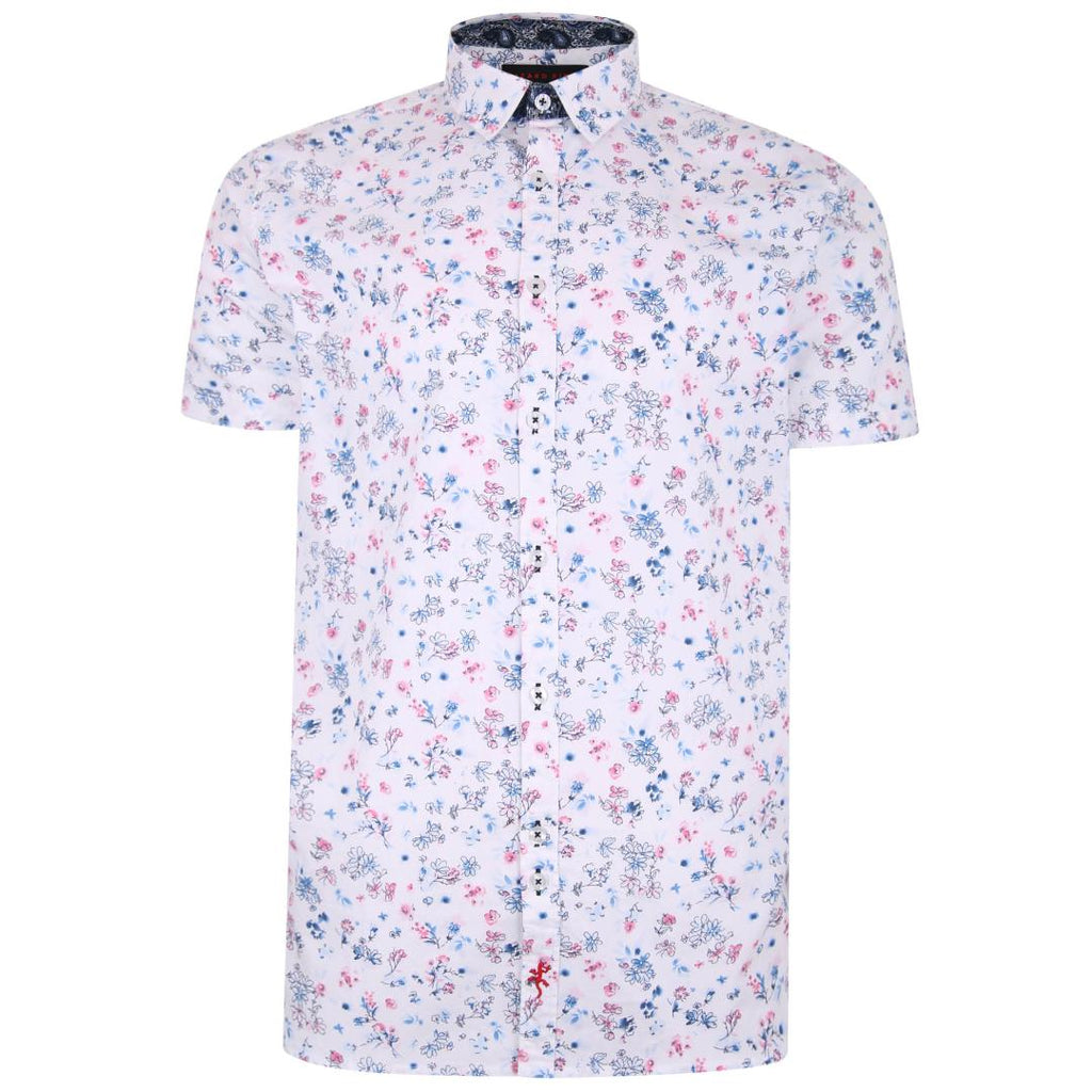 Lizard King Flower Print Short Sleeve Shirt - White - Beales department store