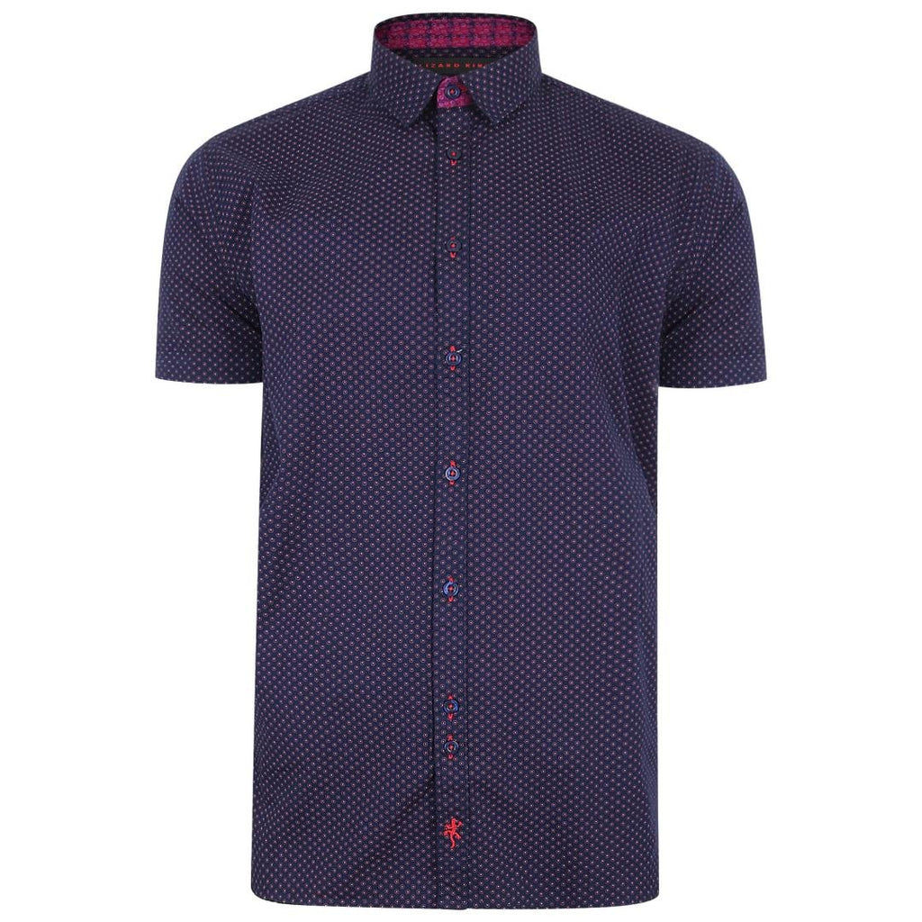 Lizard King Micro Daisy Print Short Sleeve Shirt - Navy/Red - Beales department store