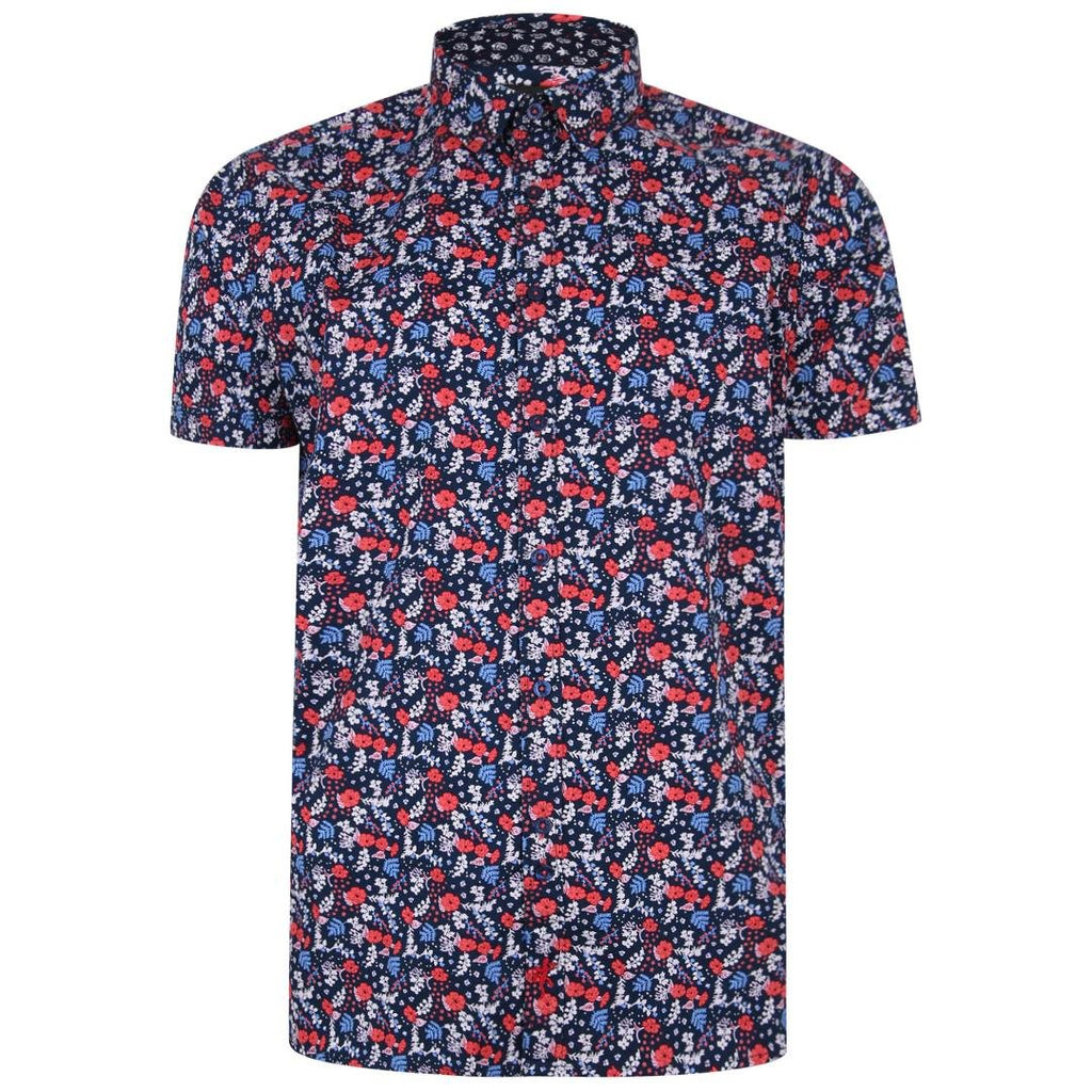 Lizard King Petunia Print Short Sleeve Shirt - Navy/Coral - Beales department store