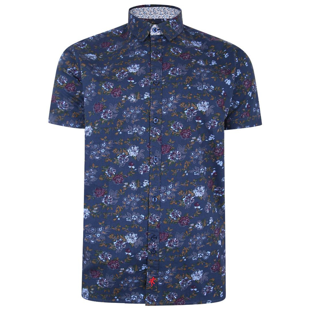 Lizard King Wild Rose Print Short Sleeve Shirt - Indigo - Beales department store