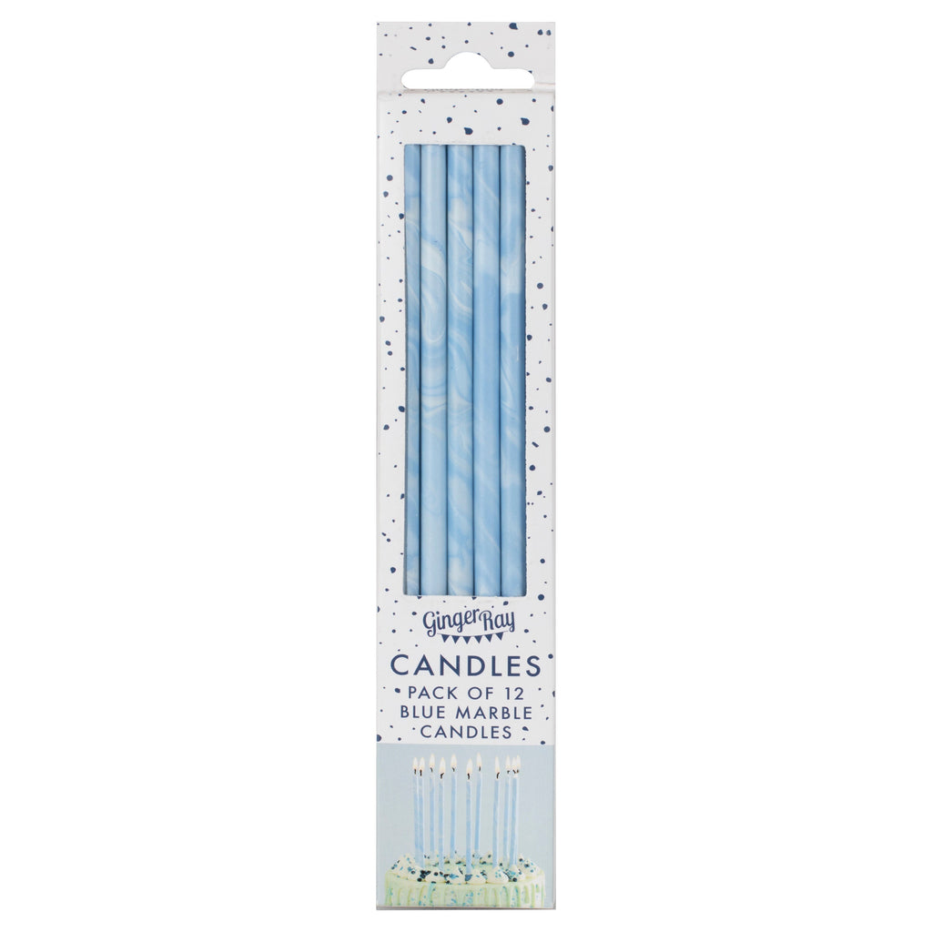 Blue Tall Marble Birthday Cake Candles