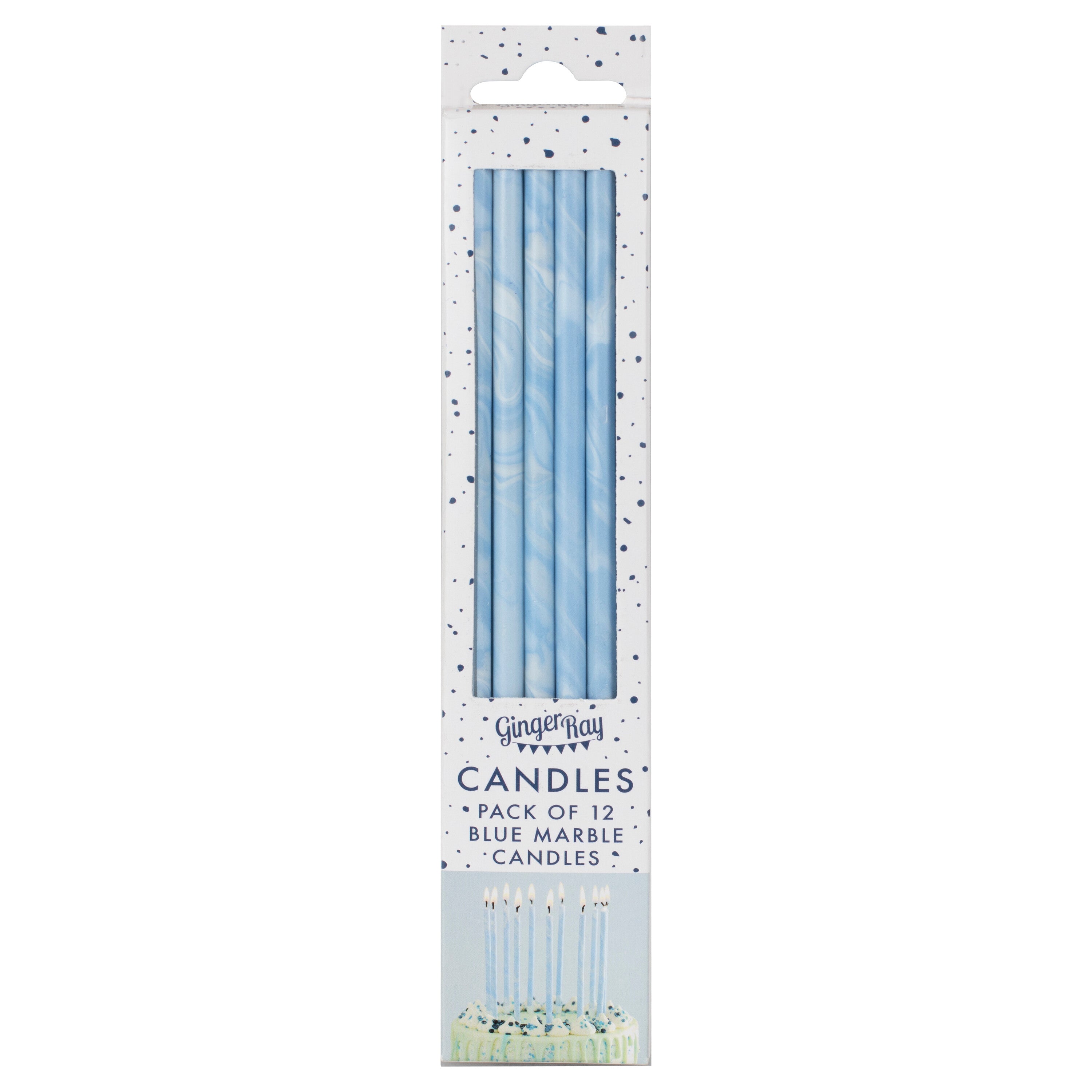 Blue Tall Marble Birthday Cake Candles- 5 Inner Pack