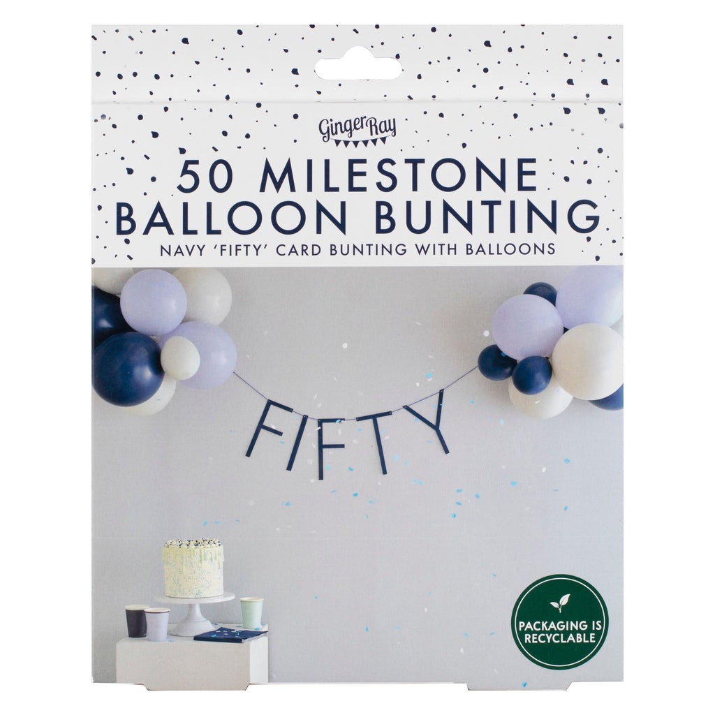 Navy 50th Birthday Milestone Balloon Bunting- 5 Inner Pack
