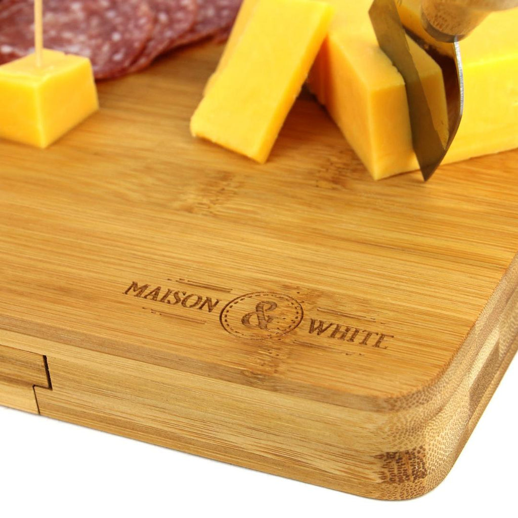 Maison & White Bamboo Cheese Board Serving Platter With Knife Set - Beales department store