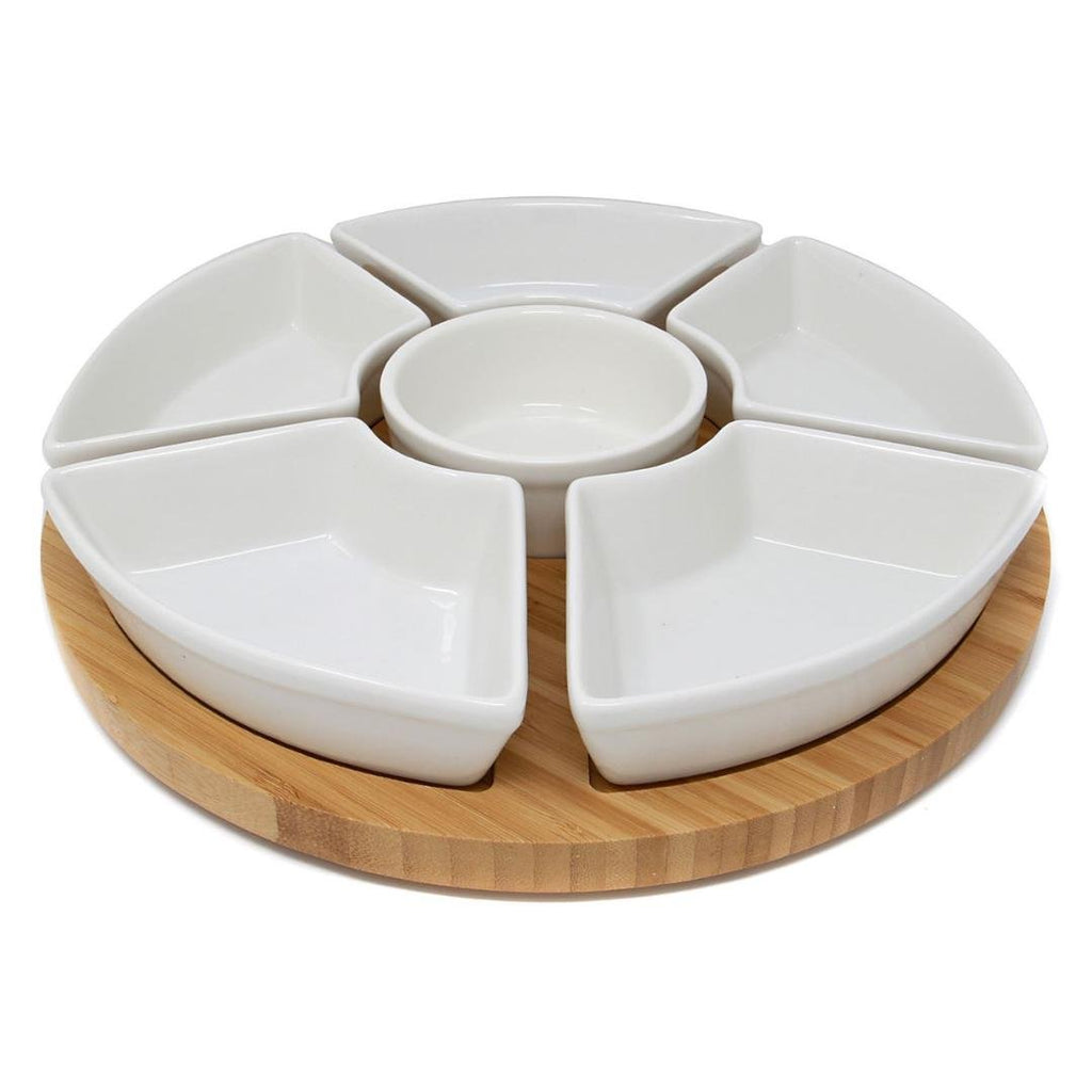 Maison & White Bamboo Rotating Dip Set & Ceramic Dishes - Beales department store