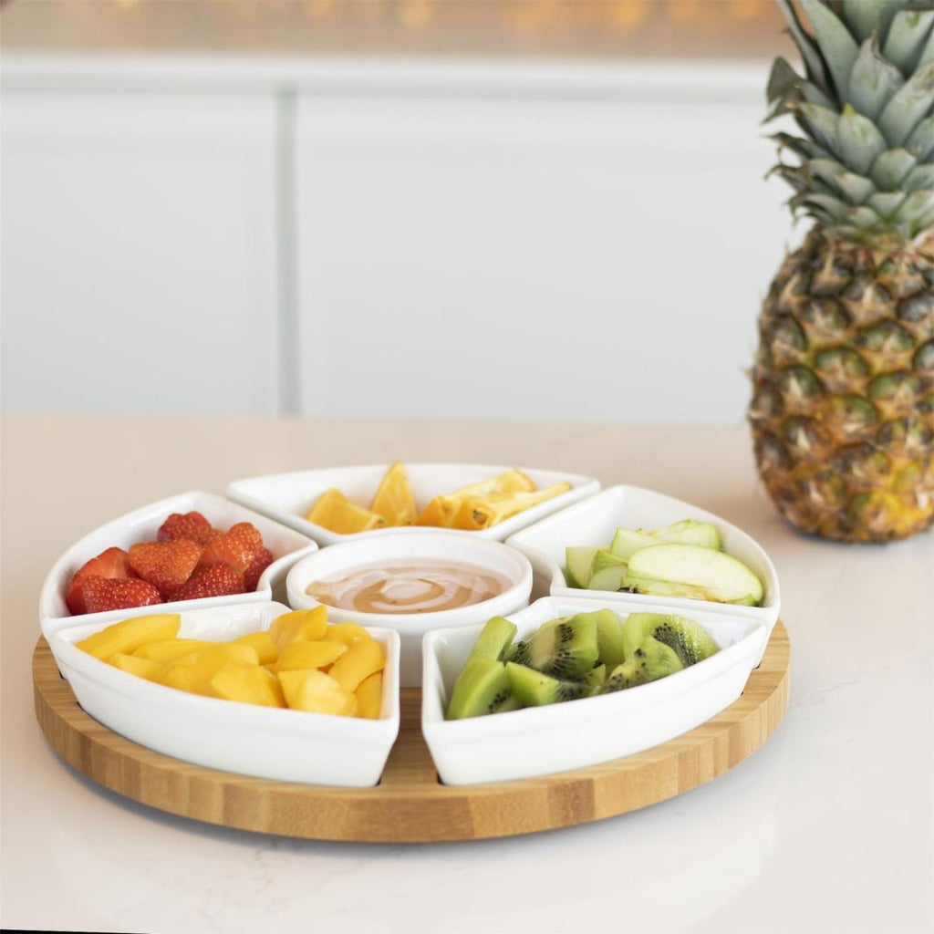 Maison & White Bamboo Rotating Dip Set & Ceramic Dishes - Beales department store