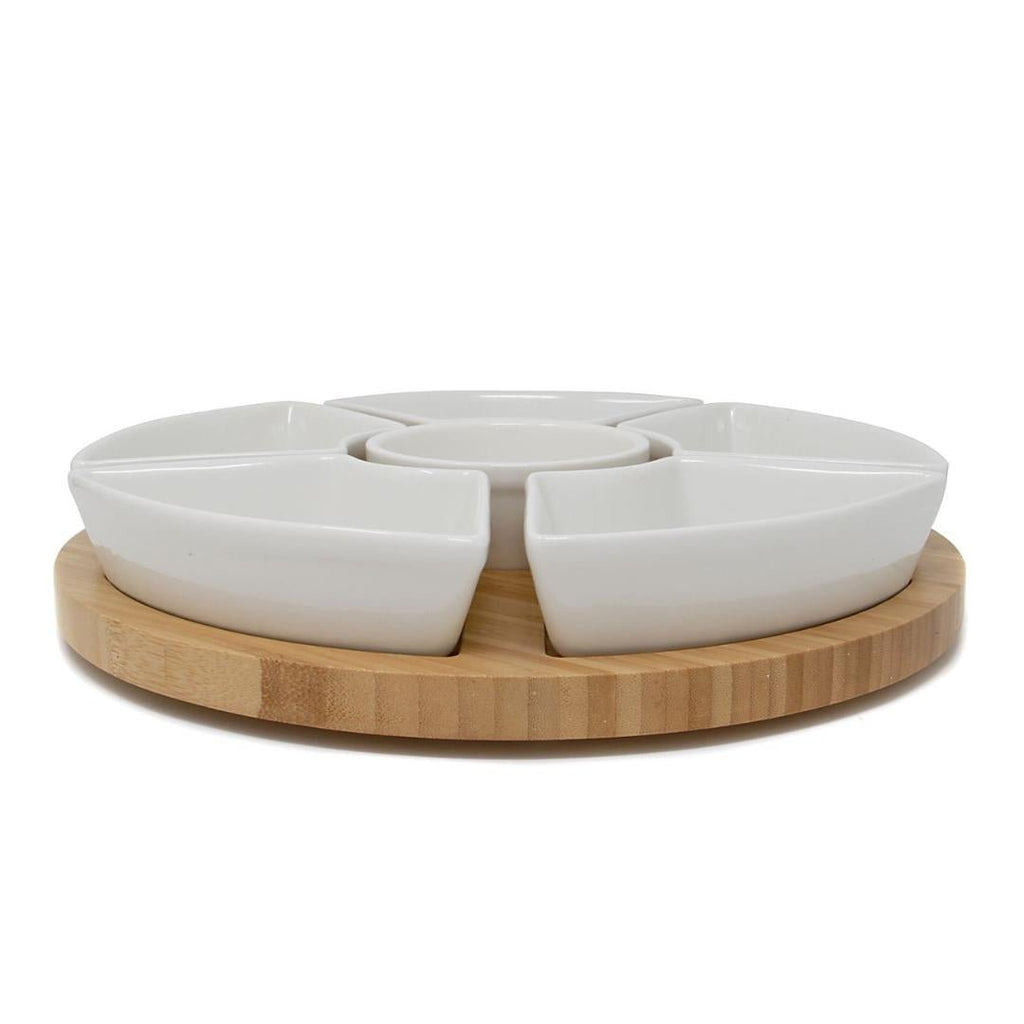 Maison & White Bamboo Rotating Dip Set & Ceramic Dishes - Beales department store