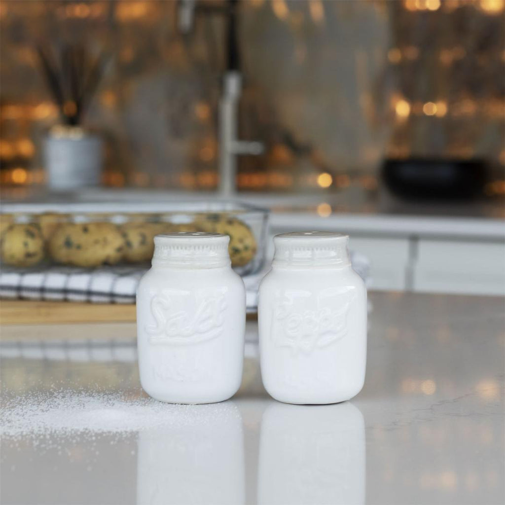 Maison & White Ceramic Vintage Mason Jar Salt & Pepper Shakers White - Beales department store