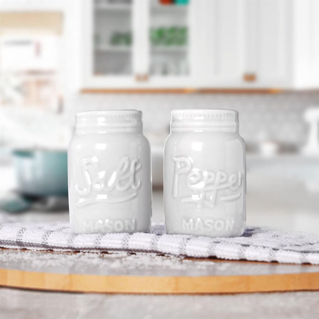 Maison & White Ceramic Vintage Mason Jar Salt & Pepper Shakers White - Beales department store