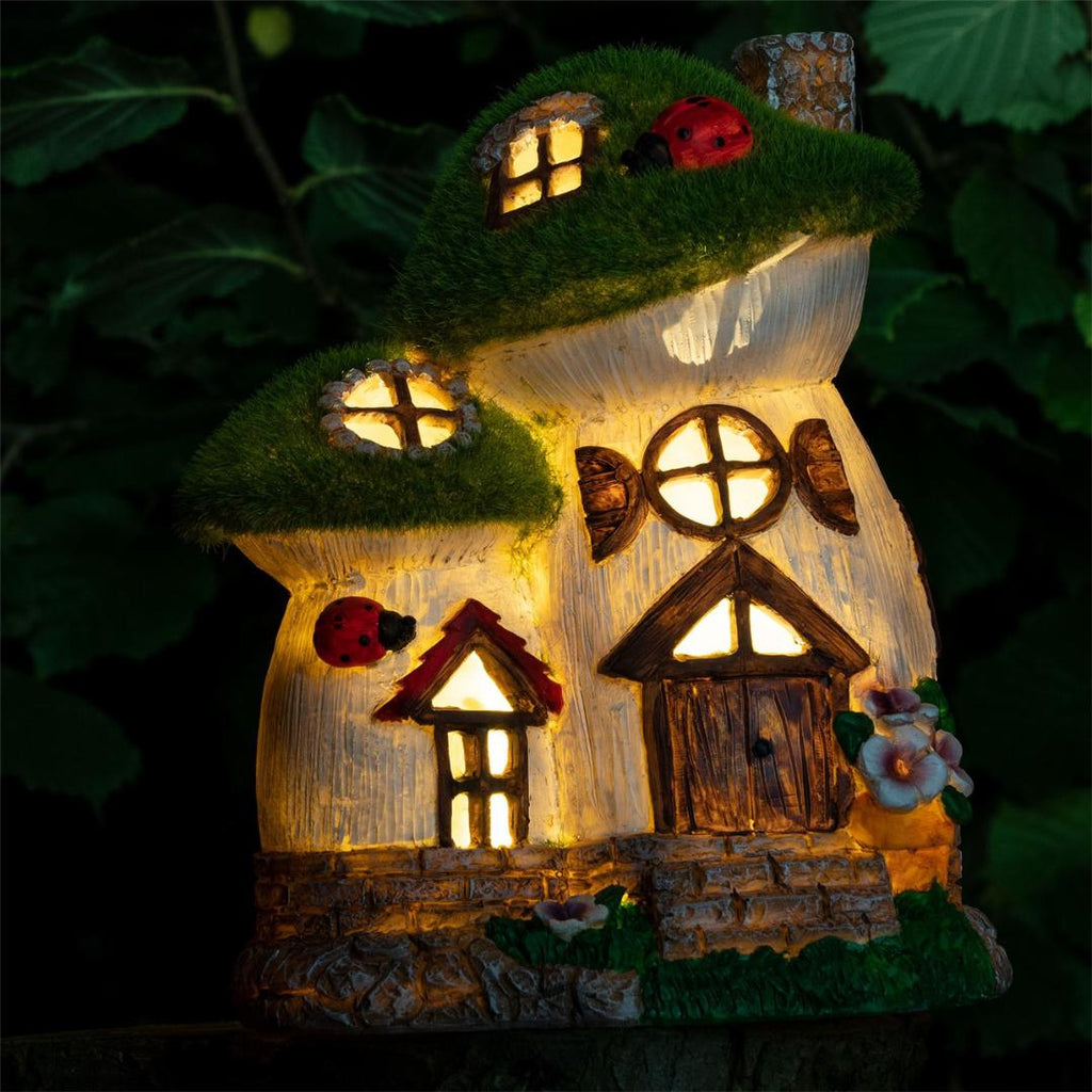 Maison & White Garden Solar Ornaments Garden Mushroom House with Ladybug - Beales department store