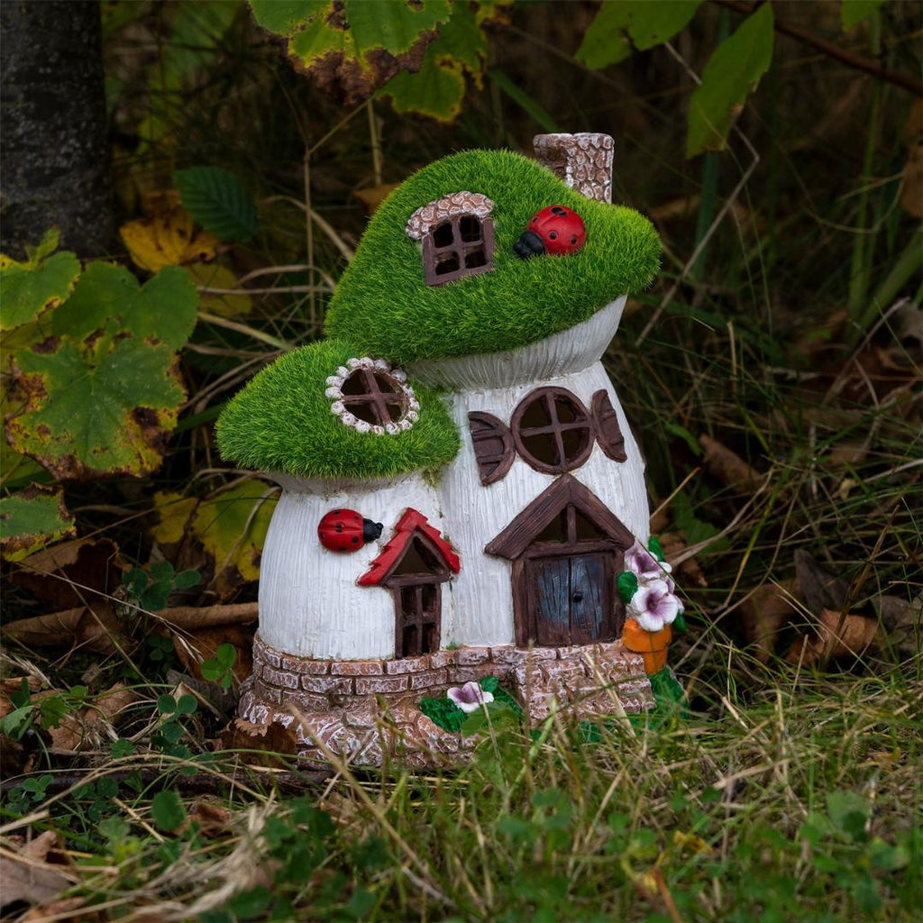 Maison & White Garden Solar Ornaments Garden Mushroom House with Ladybug - Beales department store