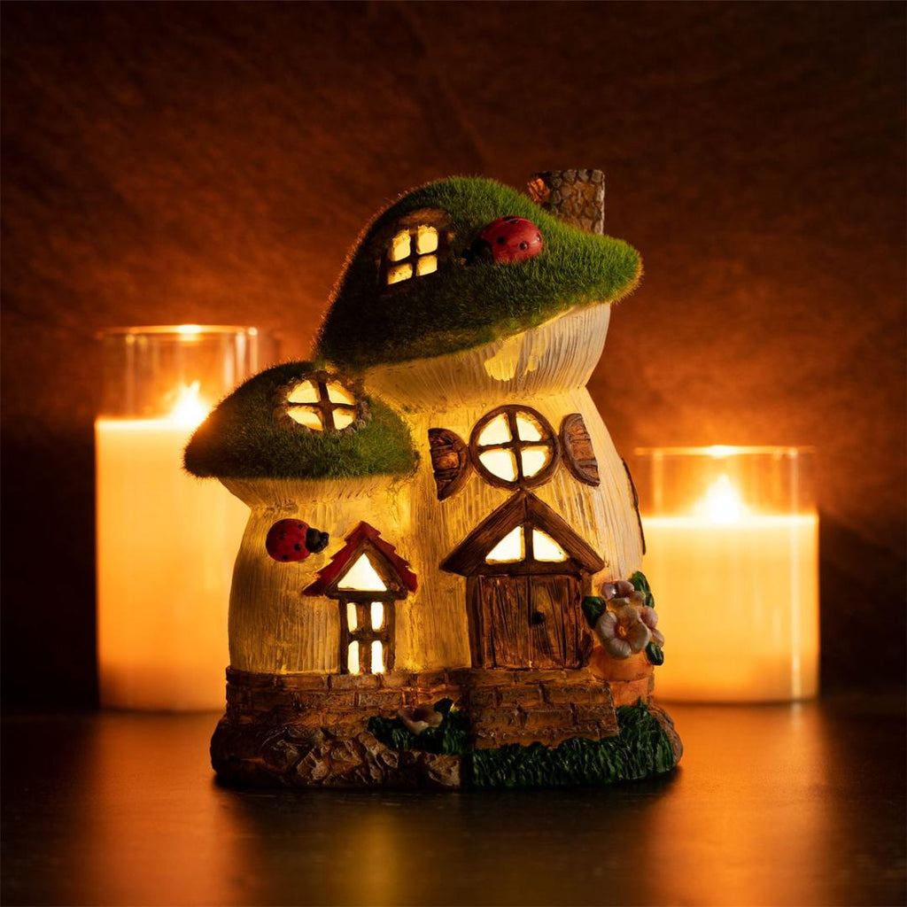 Maison & White Garden Solar Ornaments Garden Mushroom House with Ladybug - Beales department store