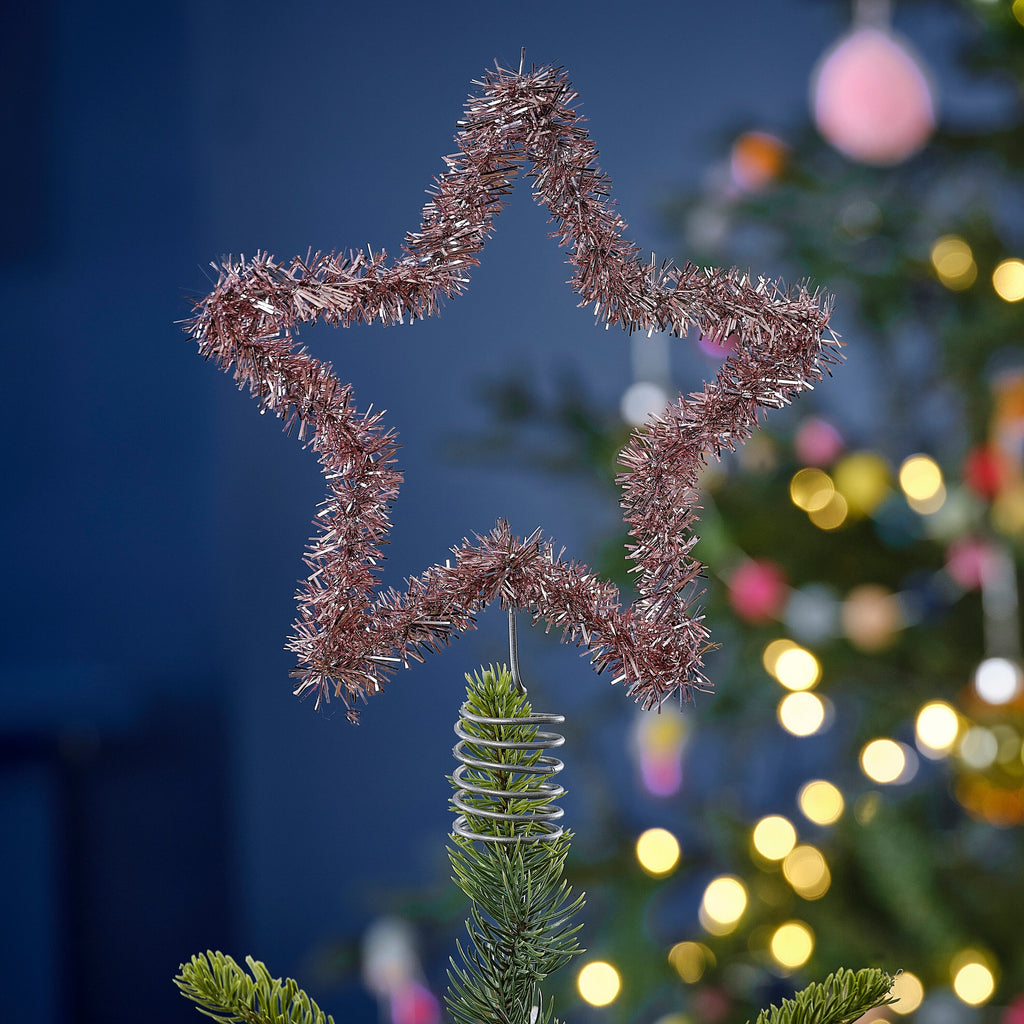 Pink Tinsel Christmas Tree Star Topper- 5 Inner Pack