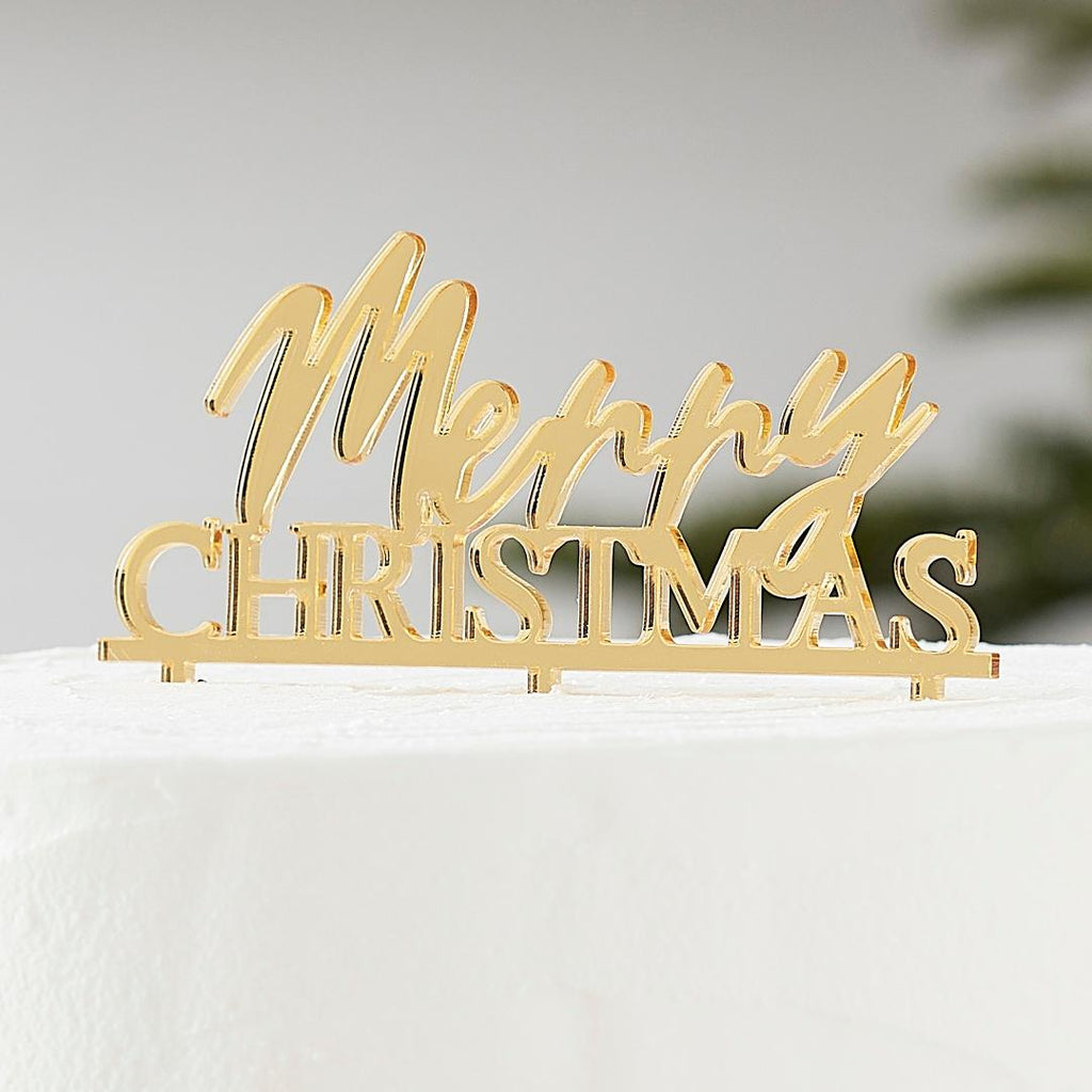 Merry Christmas Gold Acrylic Cake Topper - Beales department store