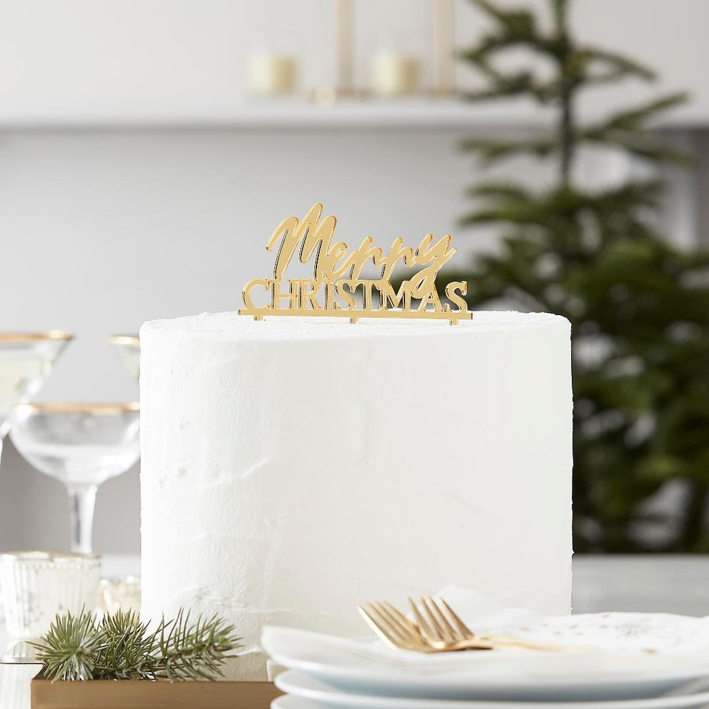 Merry Christmas Gold Acrylic Cake Topper - Beales department store