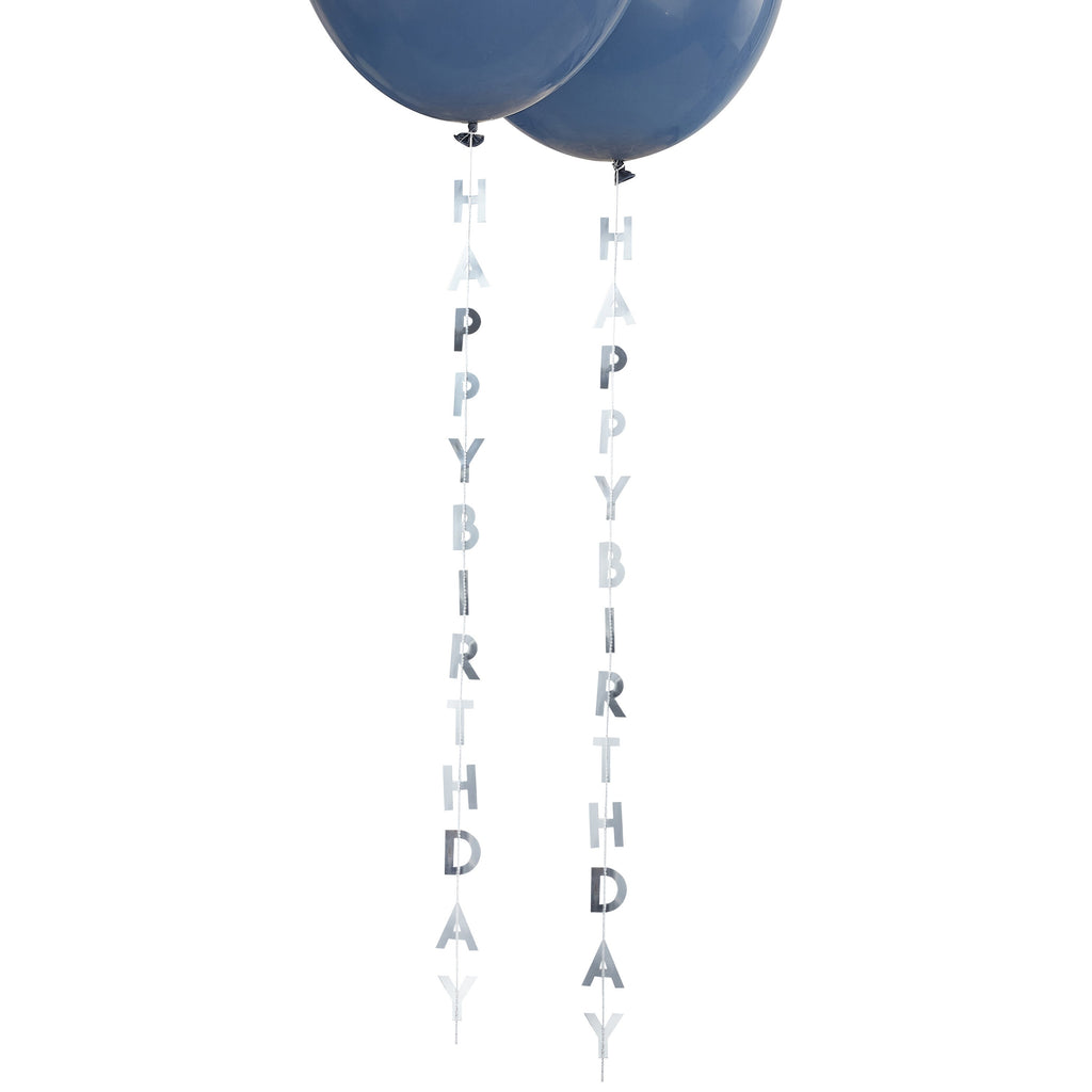 Silver Happy Birthday Balloon Tails